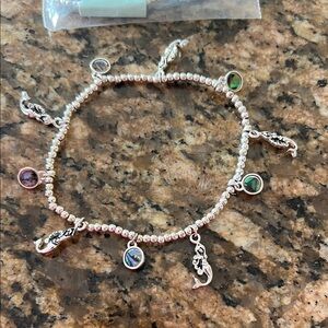 NWT Silver Beaded Ocean Charm Bracelet/Anklet with Abalone Accents